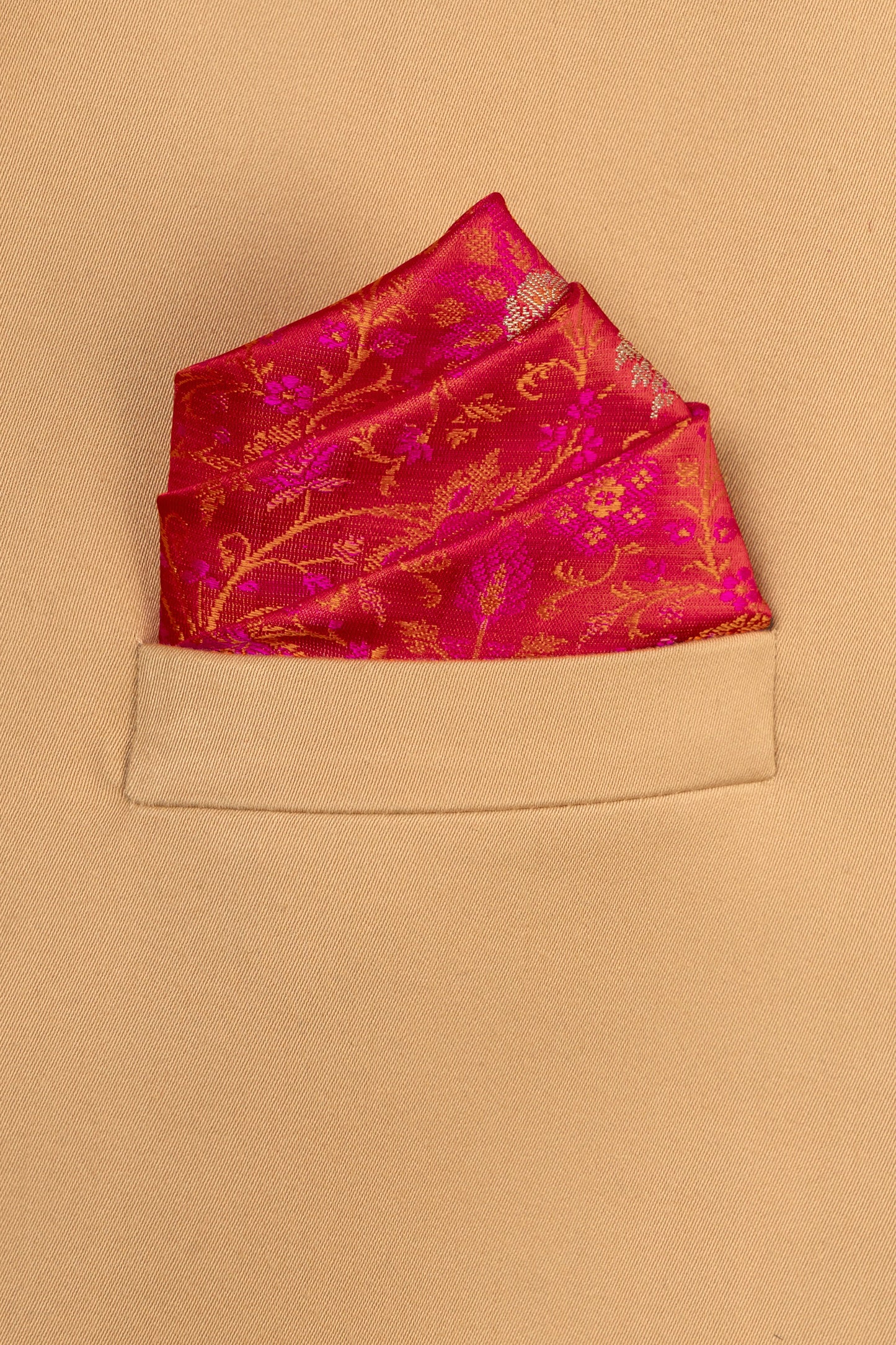 Handwoven Orange Silk Pocket Square