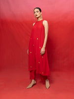 Handwoven Red Georgette Embroidered Suit