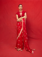 Handwoven Red Chiffon Banarasi Saree