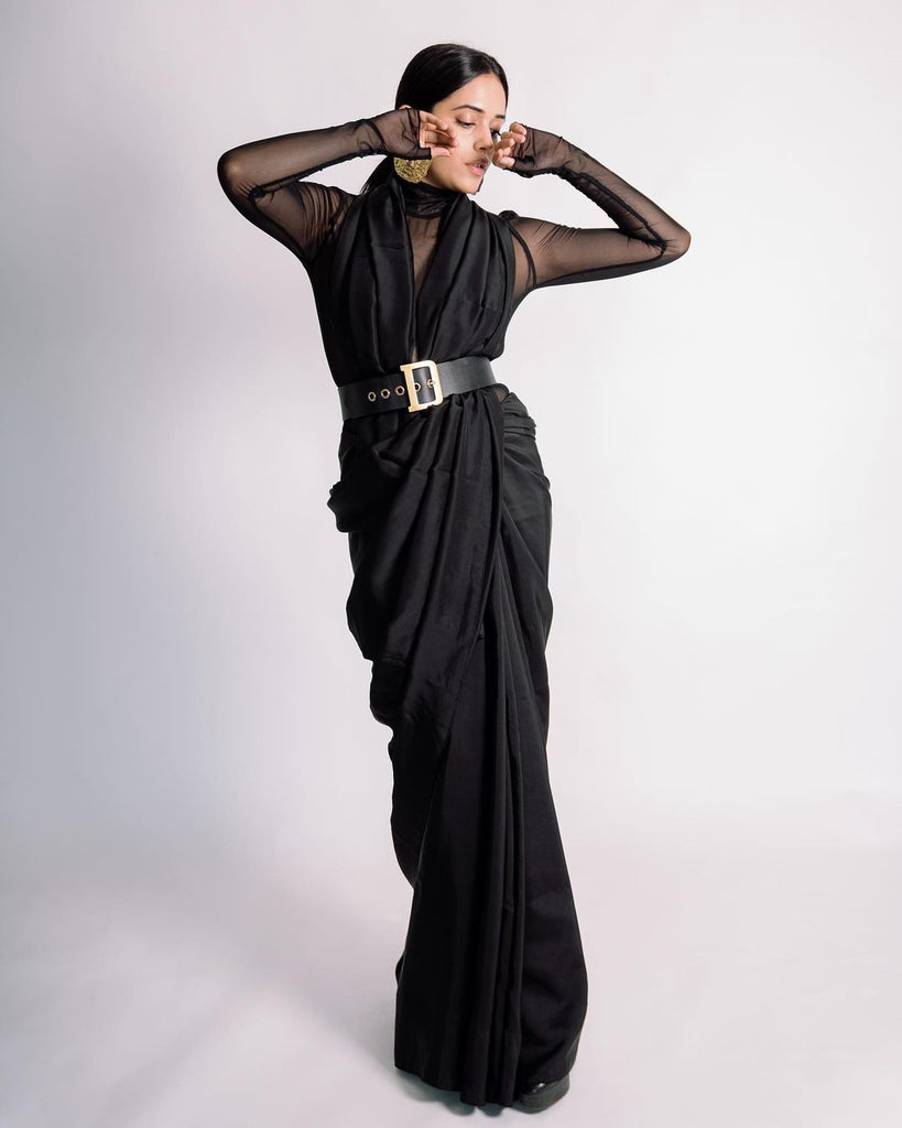 Handwoven Charcoal Black Silk Saree