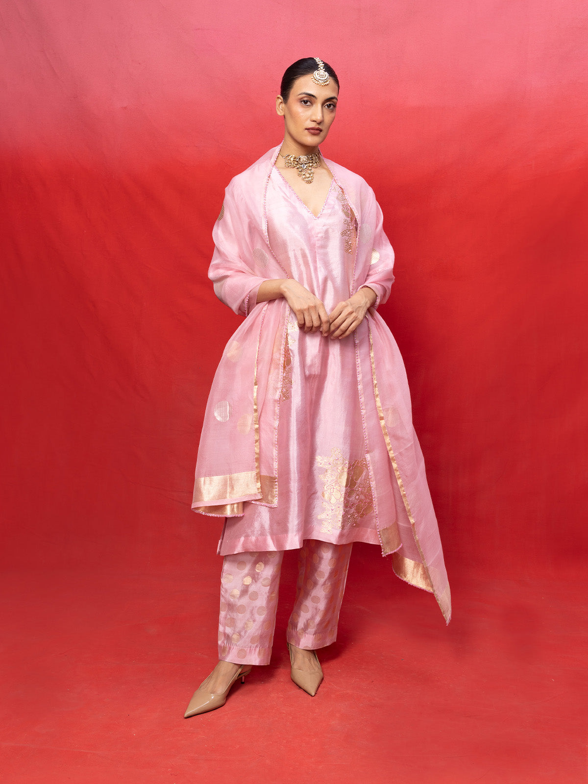 Handwoven Pink Silk Banarasi Suit