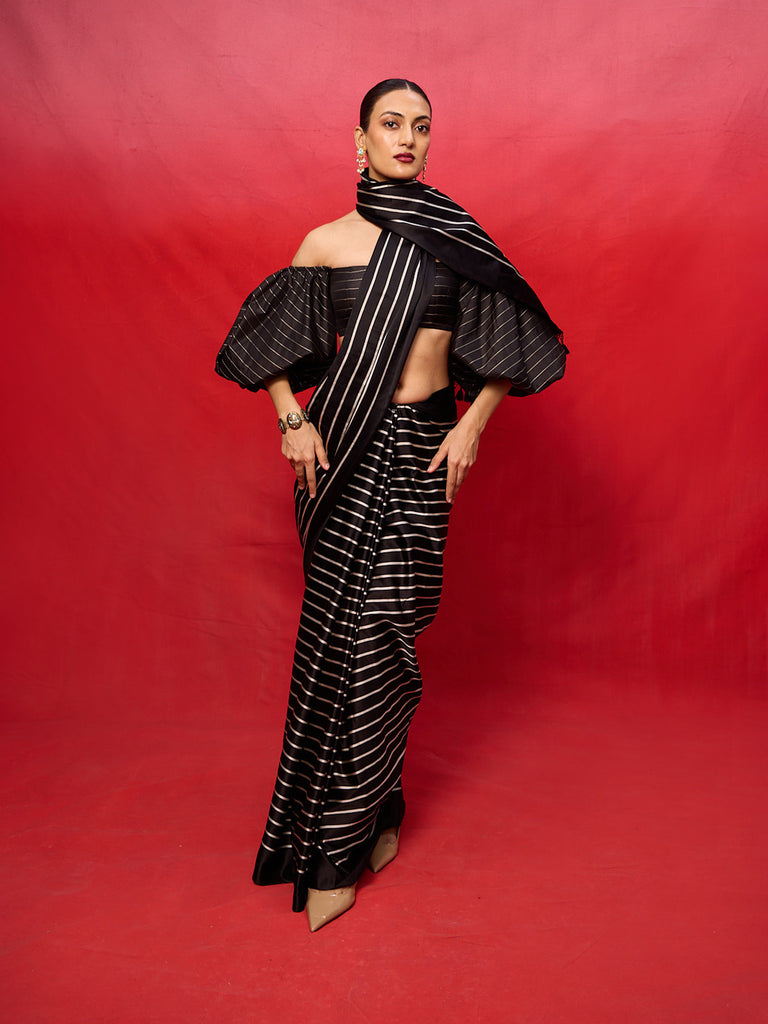 Handwoven Black Satin Banarasi Saree