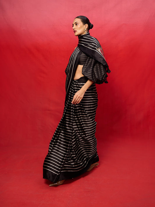 Handwoven Black Satin Banarasi Saree