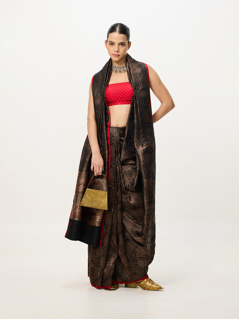 Handwoven Black & Gold Banarasi Emboss Saree