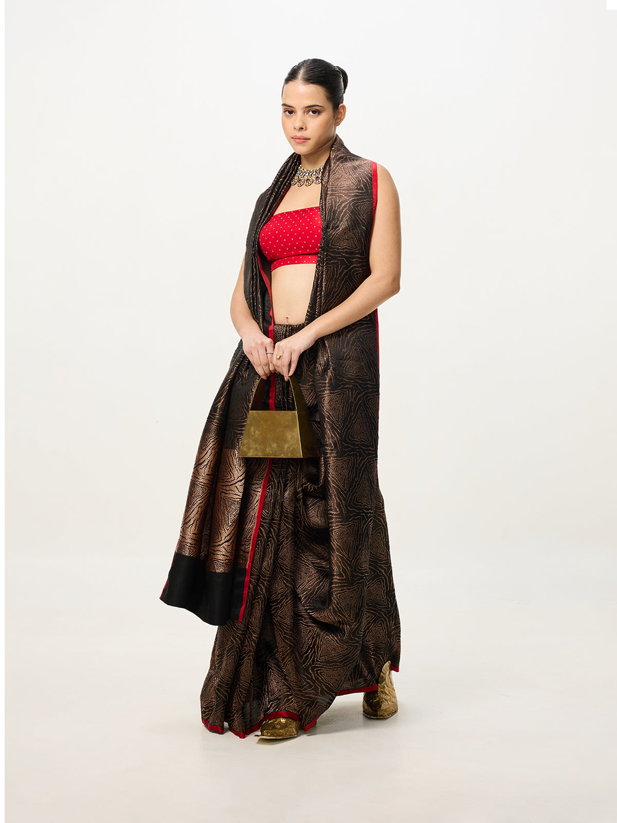 Handwoven Black & Gold Banarasi Emboss Saree
