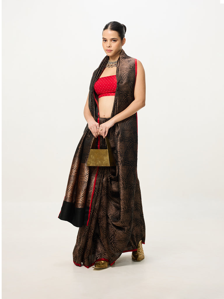 Handwoven Black & Gold Banarasi Emboss Saree
