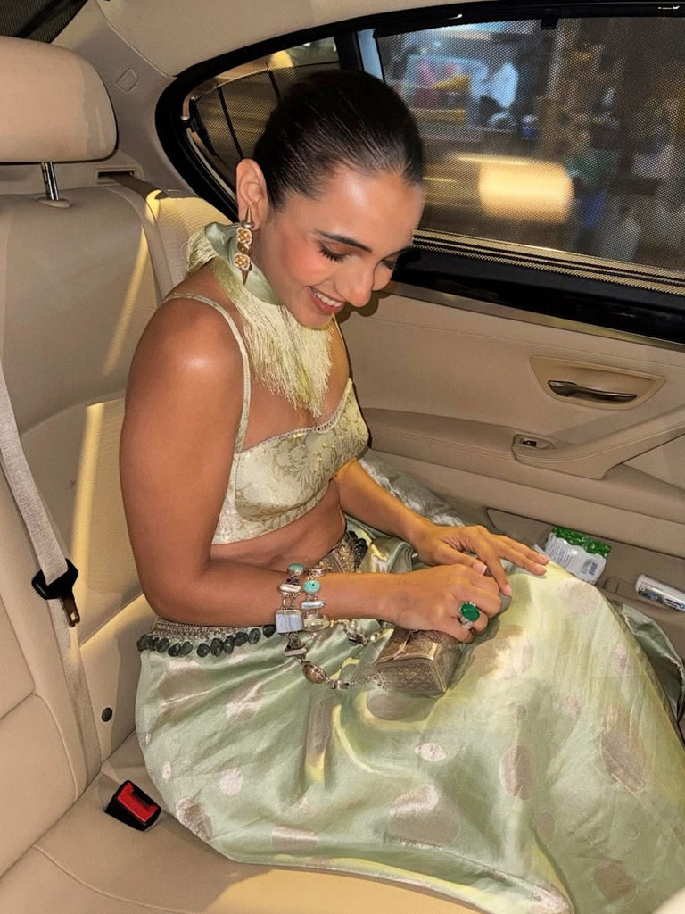 Handwoven Pistachio Green Silk Banarasi Saree