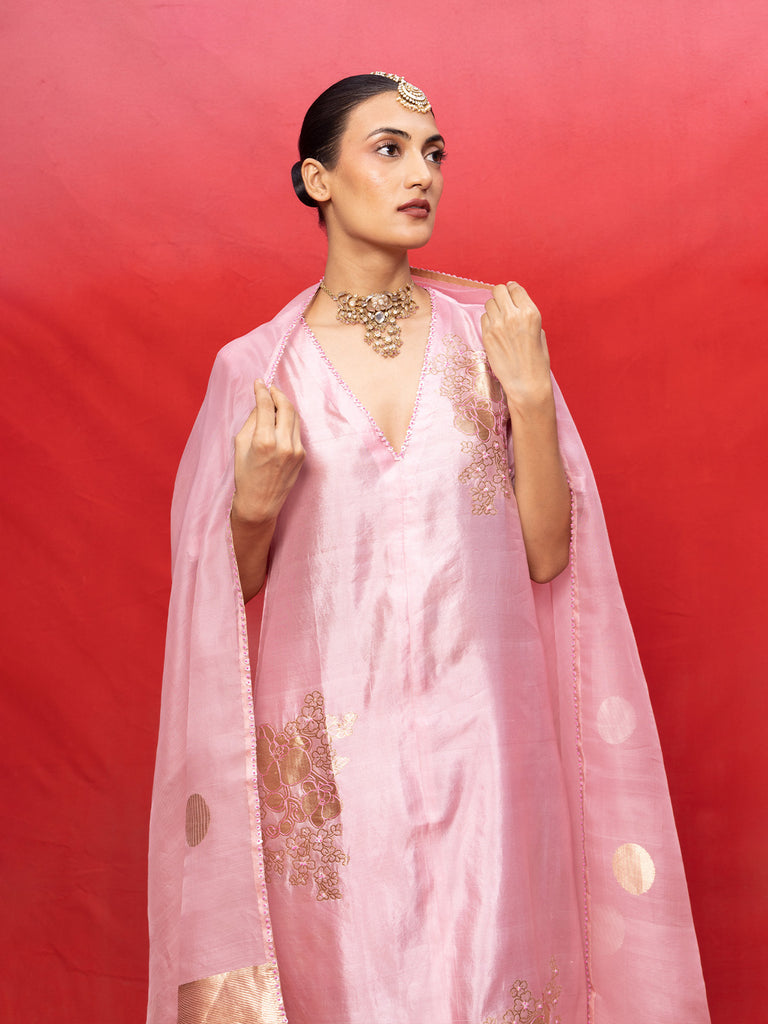 Handwoven Pink Silk Banarasi Suit