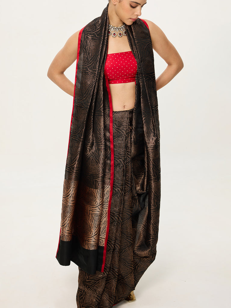 Handwoven Black & Gold Banarasi Emboss Saree