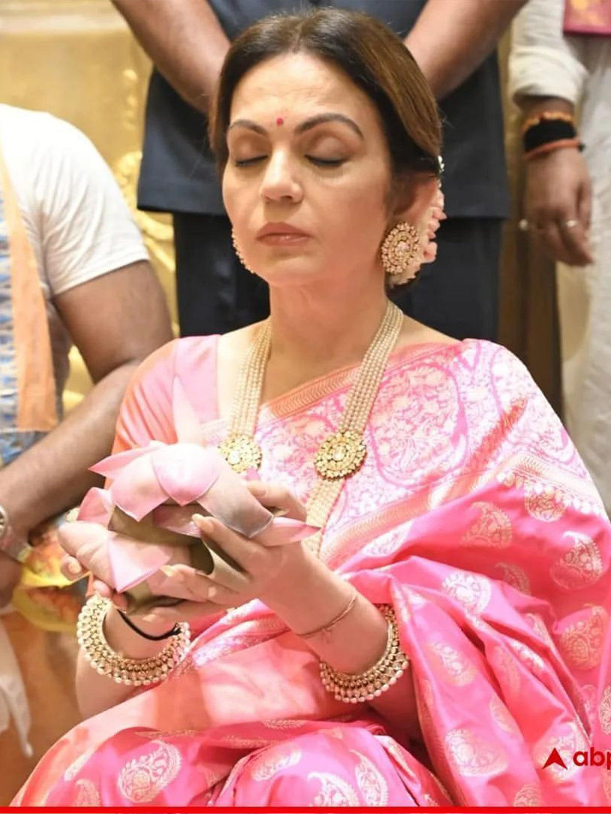Nita Ambani In Handwoven Pink Silk Saree
