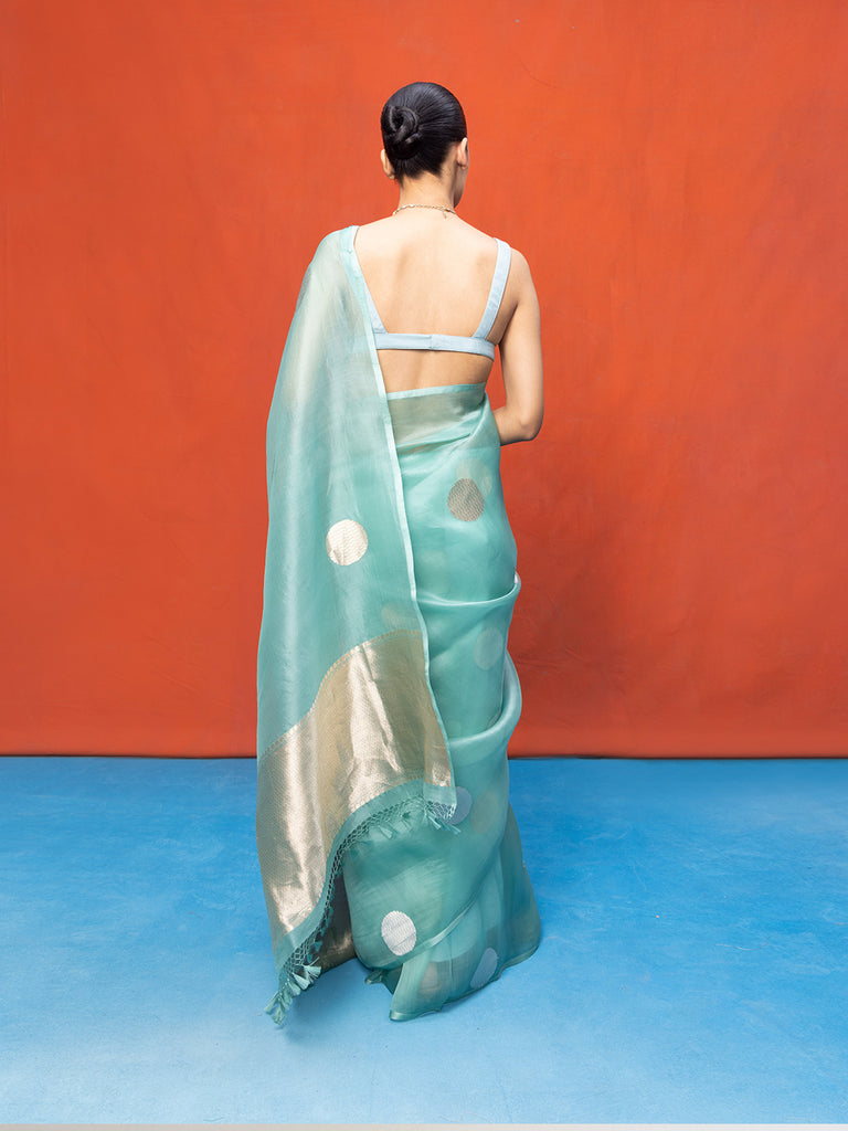 Handwoven Sea Green Kora Banarasi Saree