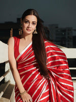 Dia Mirza in Handwoven Red Striped Satin Silk Saree