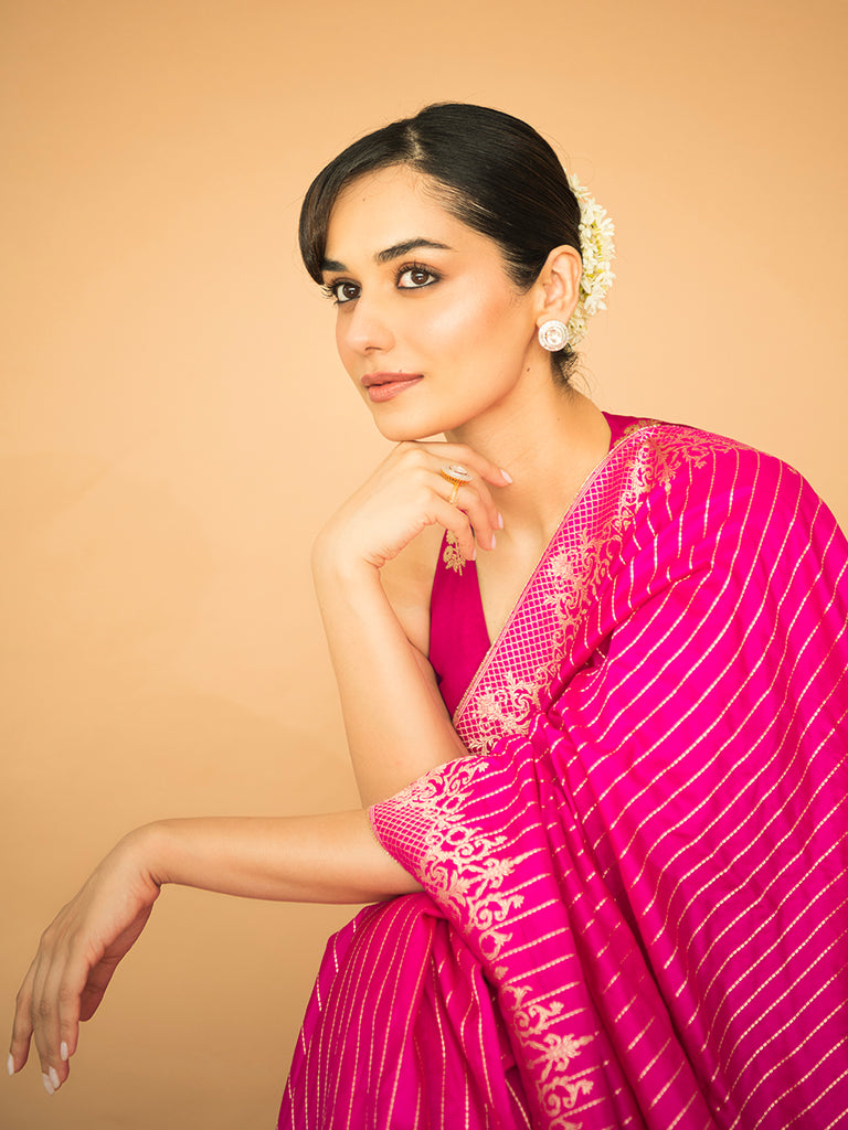 Manushi Chhillar In  The 'Femme Fatale' Saree in Pink
