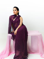 Maroon Movable Brooch Dotted Saree