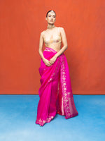 Handwoven Fuchsia Kora Banarasi Saree