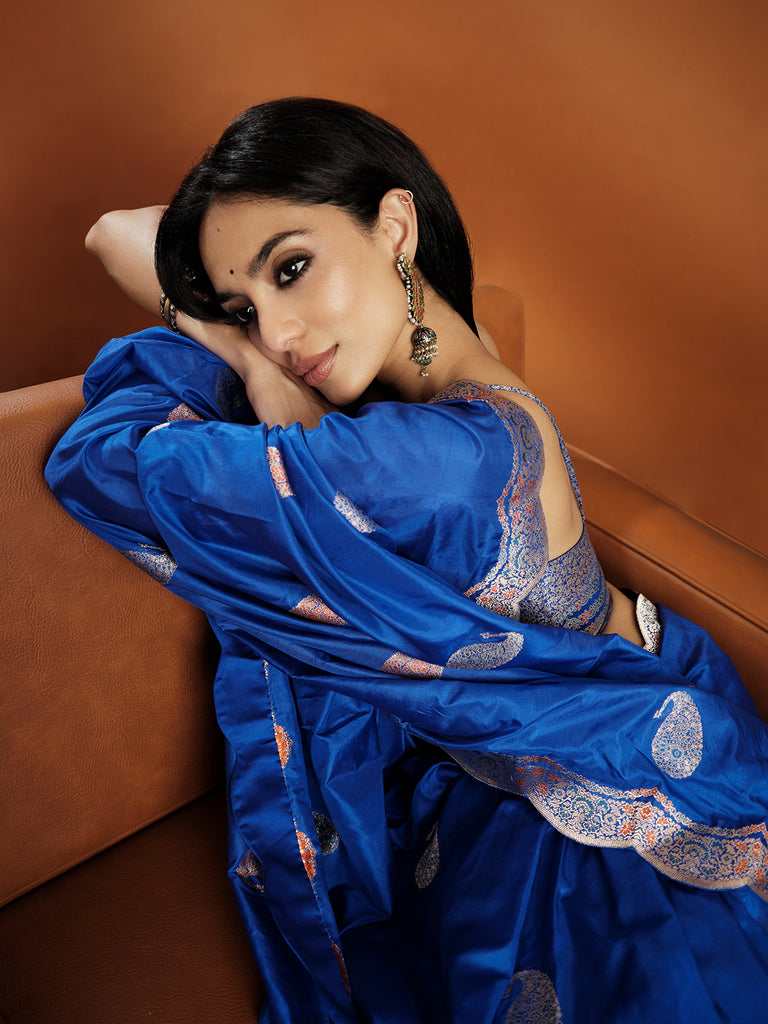 Handwoven Blue Silk Saree