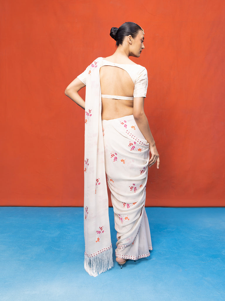 Handwoven Ivory Chiffon Banarasi Saree