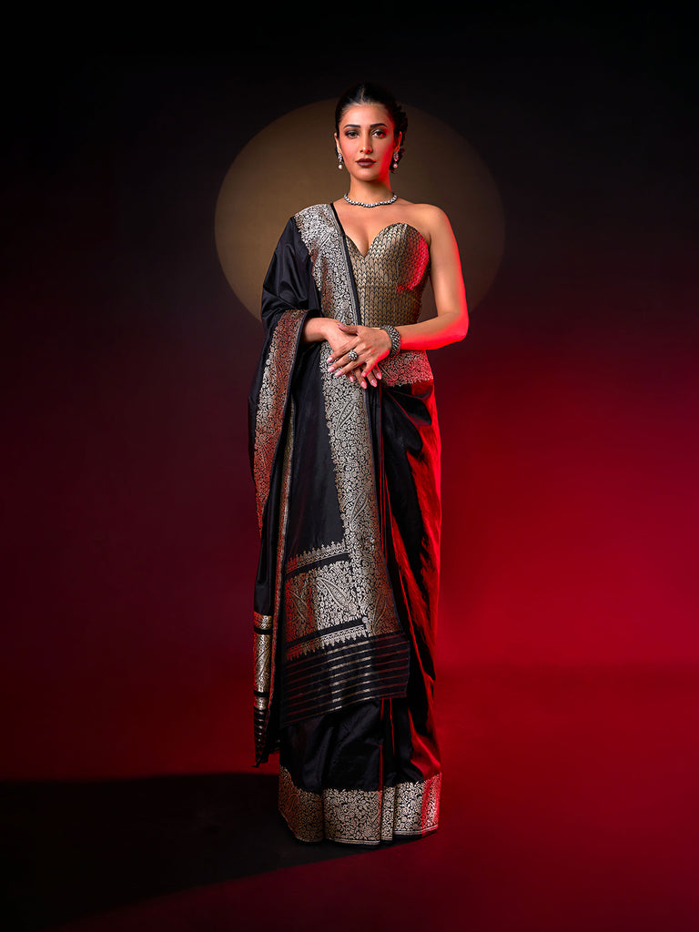 Handwoven Black Silk Saree