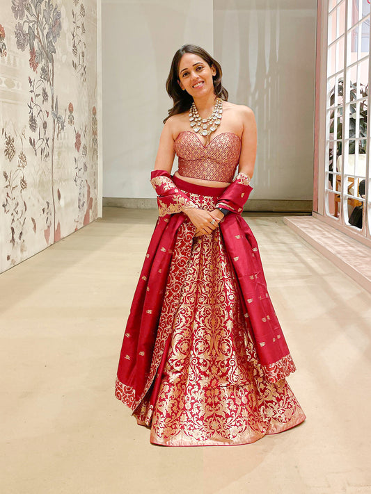 Handwoven Red Silk Lehenga