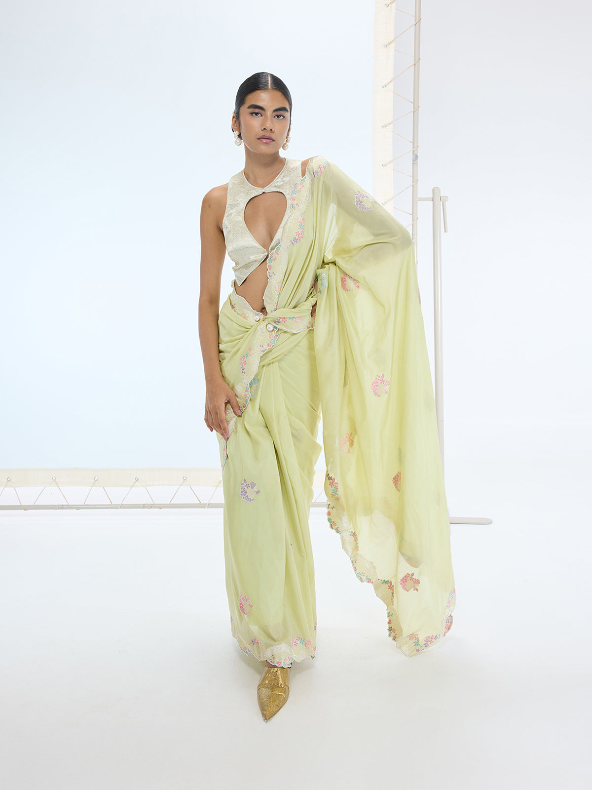 The Iris Saree In Pistachio