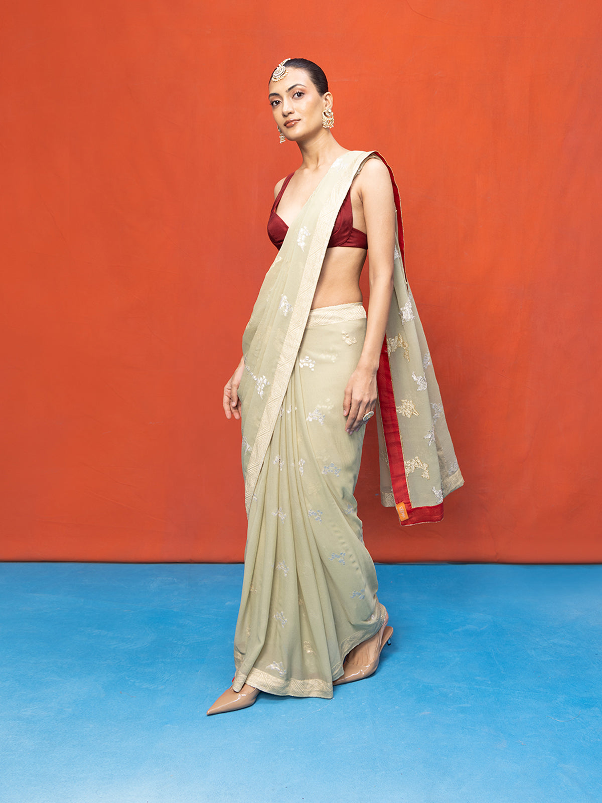 Handwoven Pistachio Green Chiffon Banarasi Saree
