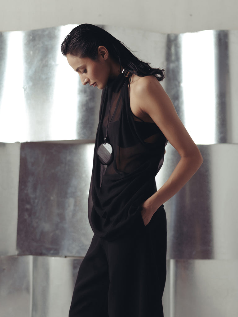 BRISTOL BLACK SHEER TOP