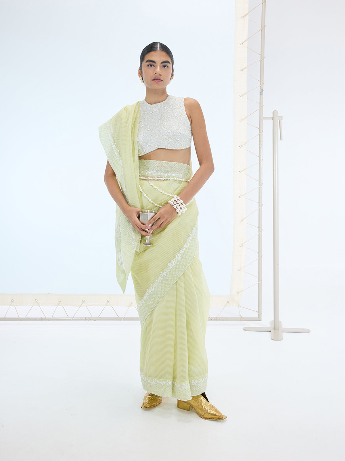 The Stella Saree In Pistachio