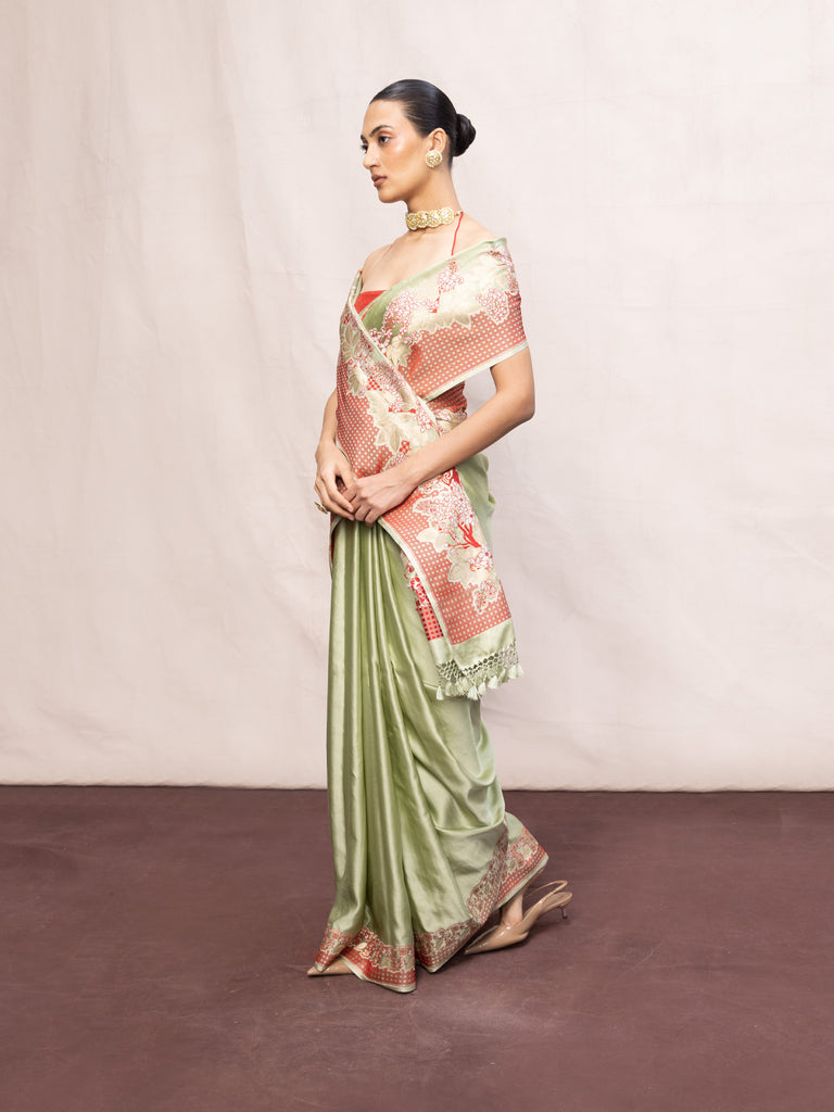 Handwoven Pistachio Green Silk Banarasi Saree