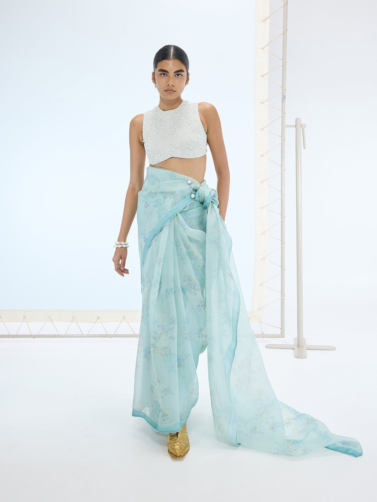 The Emma Saree in Sea Green