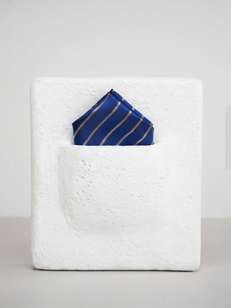 Handwoven Dark Blue Silk Pocket Square