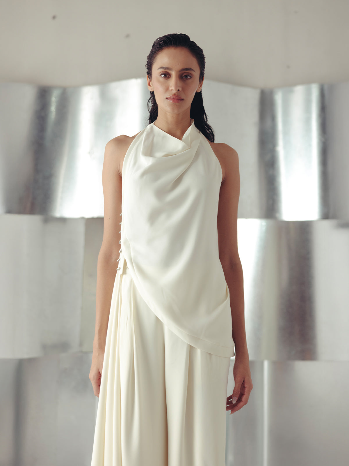 ANITQUE WHITE COWL TOP