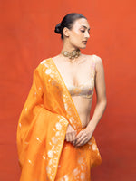 Handwoven Orange Kora Banarasi Saree
