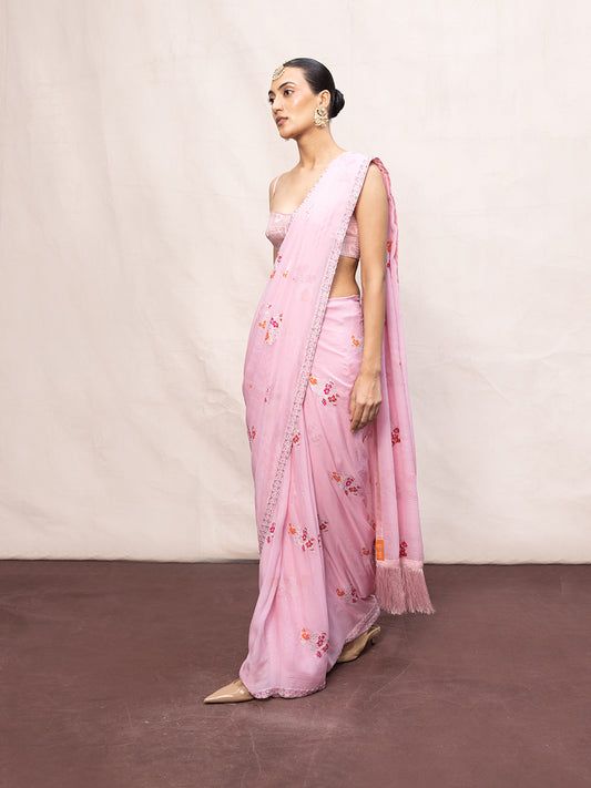 Handwoven Pink Chiffon Banarasi Saree
