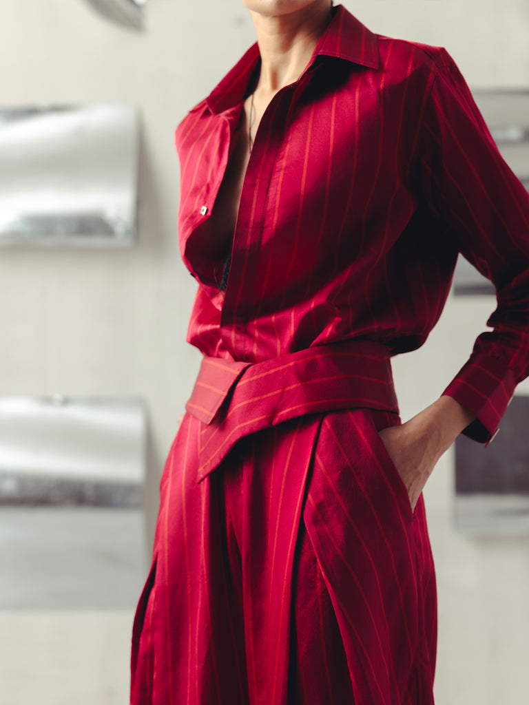 JESTER RED PINSTRIPE FLAP PANTS