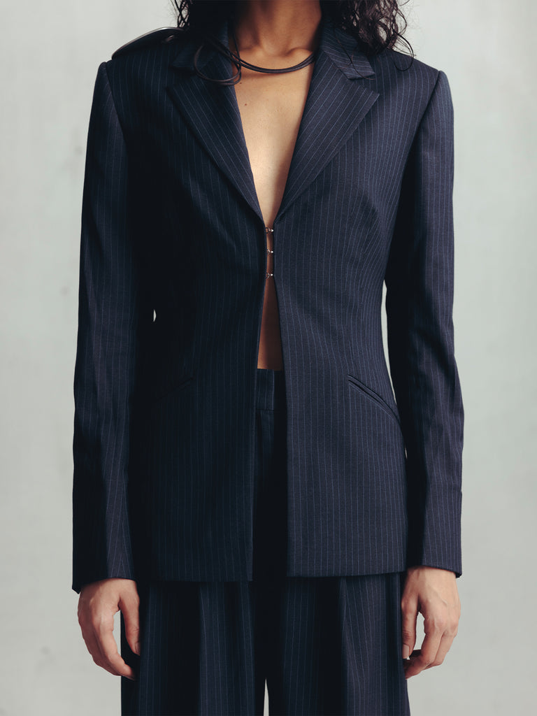 GRAY CONTOURS PINSTRIPE HOURGLASS BLAZER