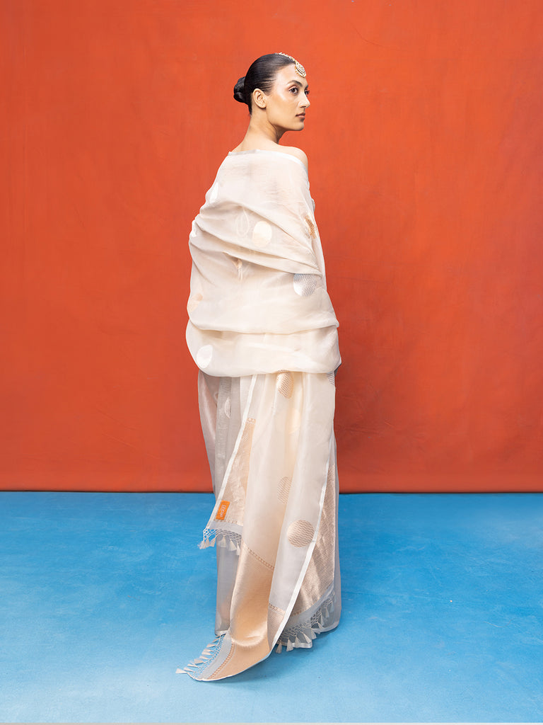 Handwoven Off-White Kora Banarasi Saree