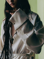 CREAM DEEP NECK SHIRT