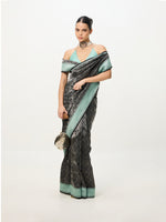 Handwoven Black & Blue Banarasi Emboss Saree