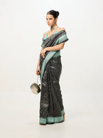 Handwoven Black & Blue Banarasi Emboss Saree