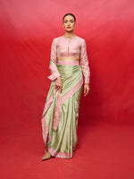 Handwoven Pistachio Green Satin Banarasi Saree