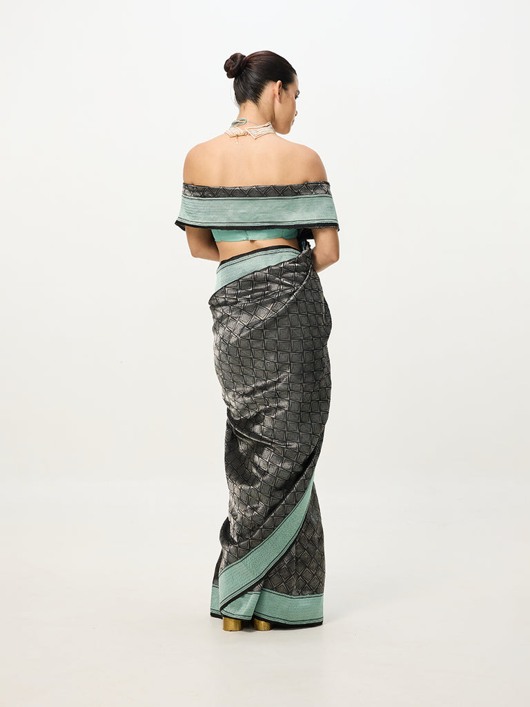 Handwoven Black & Blue Banarasi Emboss Saree