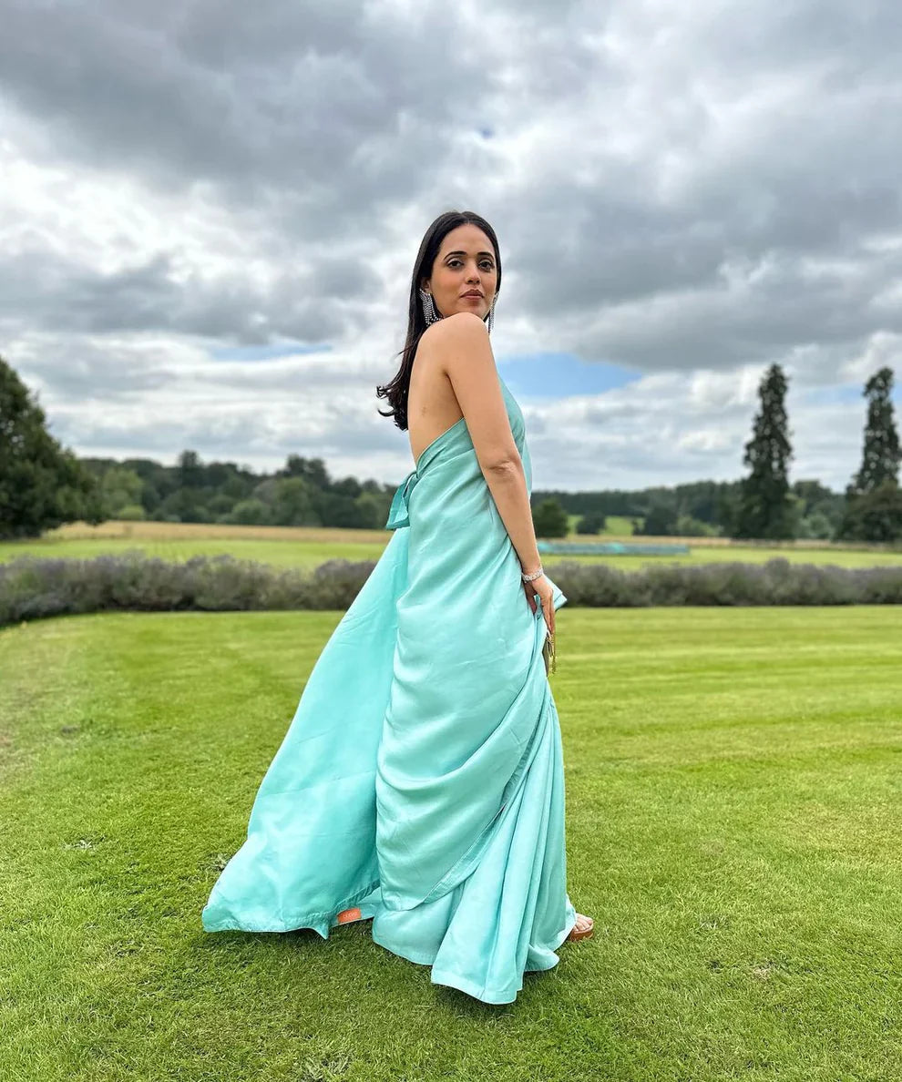 Handwoven Turquoise Blue Silk Saree