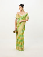 Handwoven Green & Yellow Ombré Cutwork Banarasi Saree
