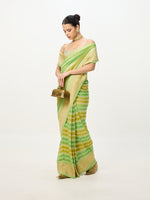 Handwoven Green & Yellow Ombré Cutwork Banarasi Saree