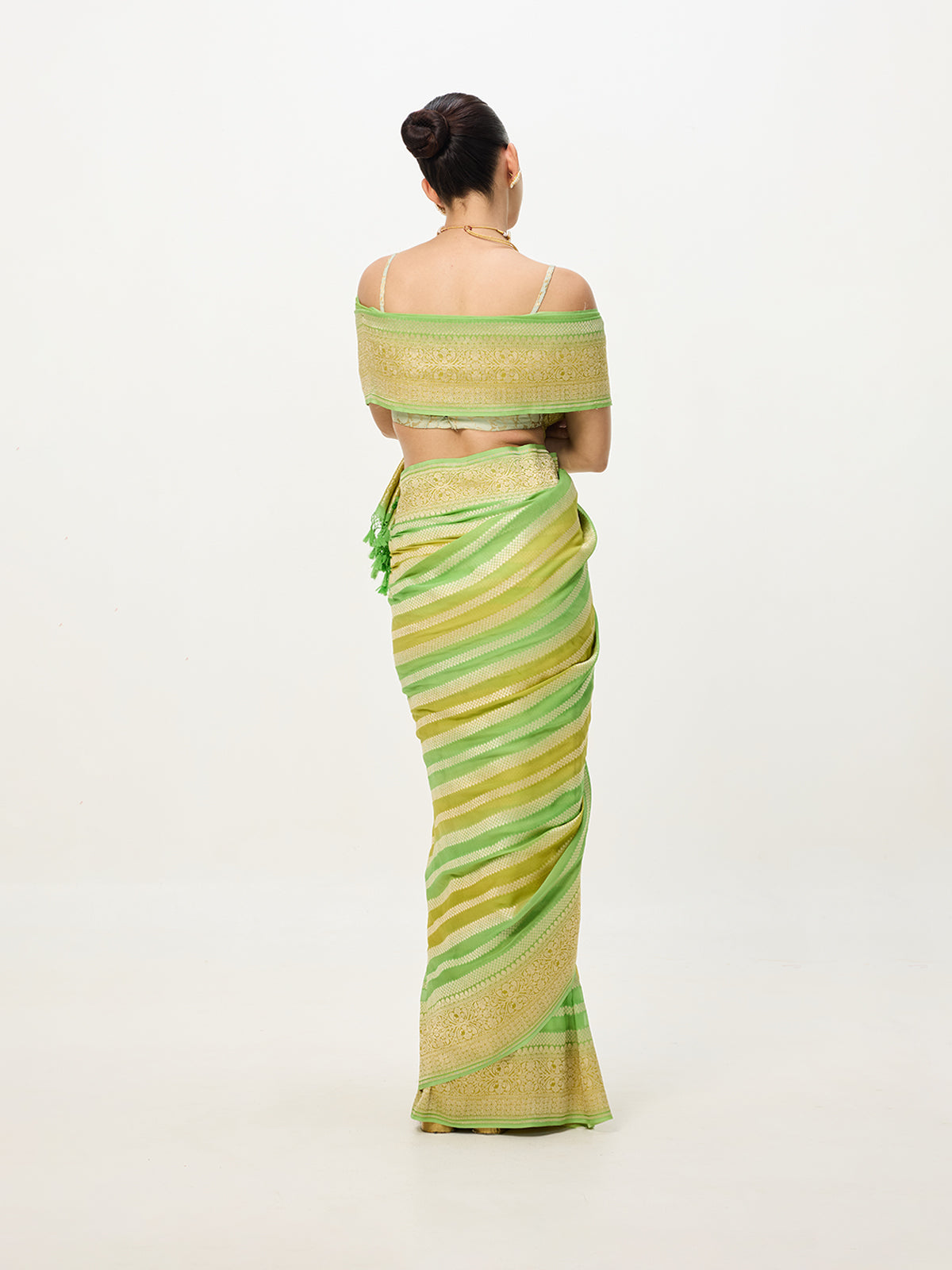 Handwoven Green & Yellow Ombré Cutwork Banarasi Saree