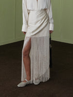 CREAM FRINGE SKIRT