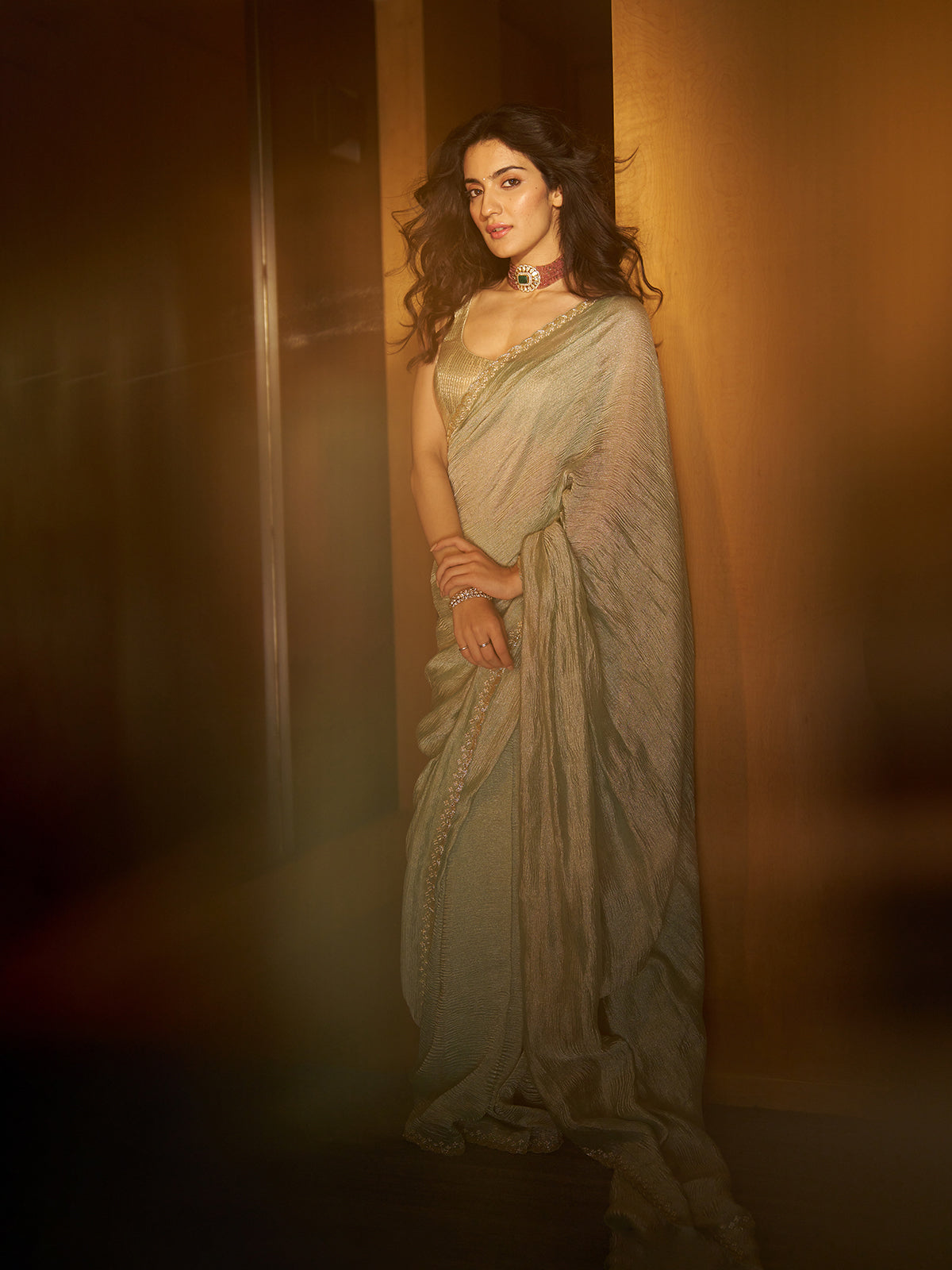 Pratibha Ranta In Handwoven Jade Green Tissue Saree