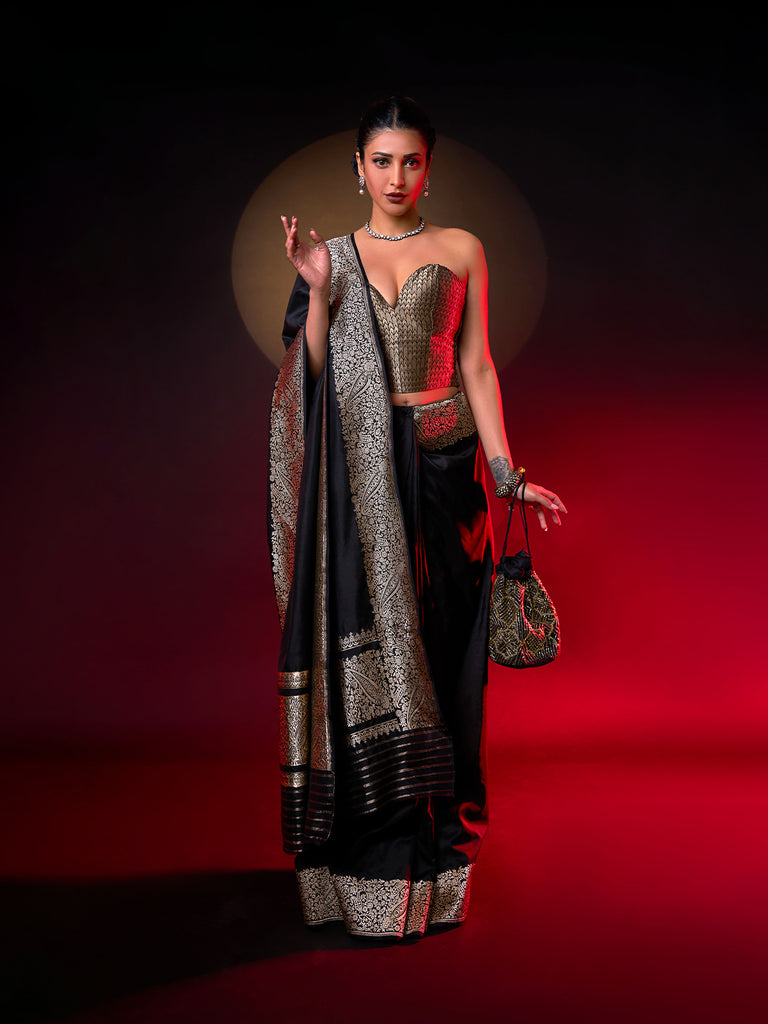 Handwoven Black Silk Saree
