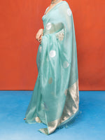 Handwoven Sea Green Kora Banarasi Saree