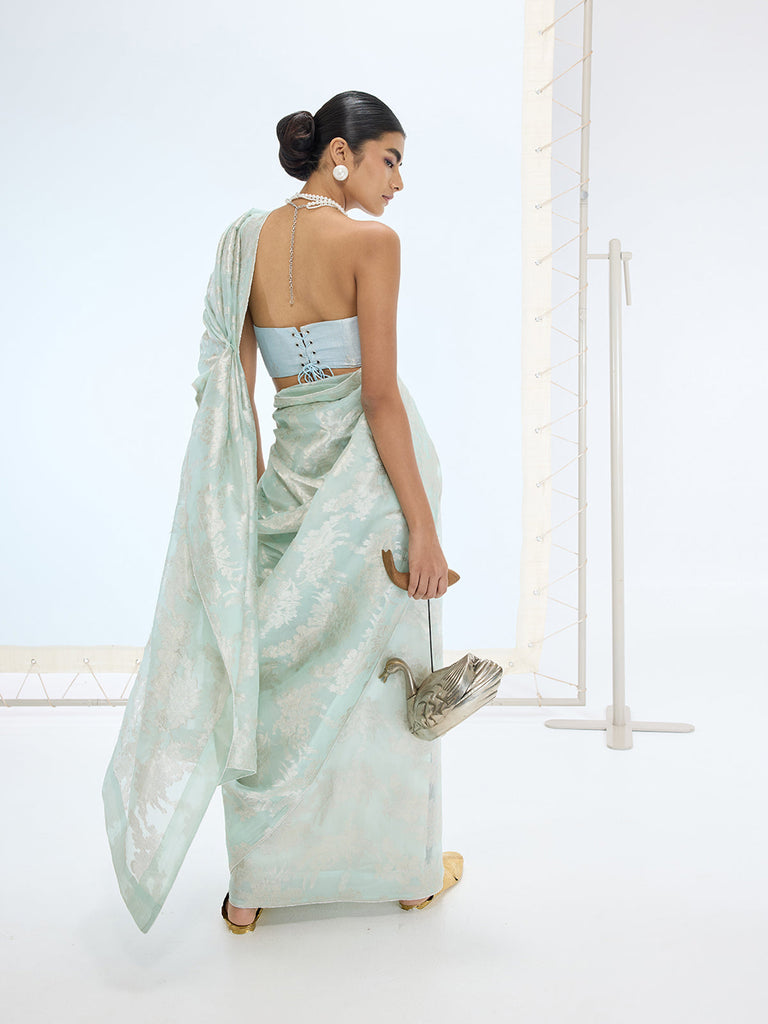 The Diana Saree In Aqua Green